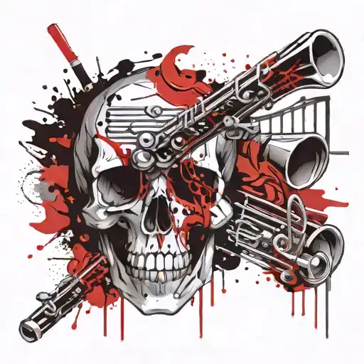 Skull And Flute With Music Notes