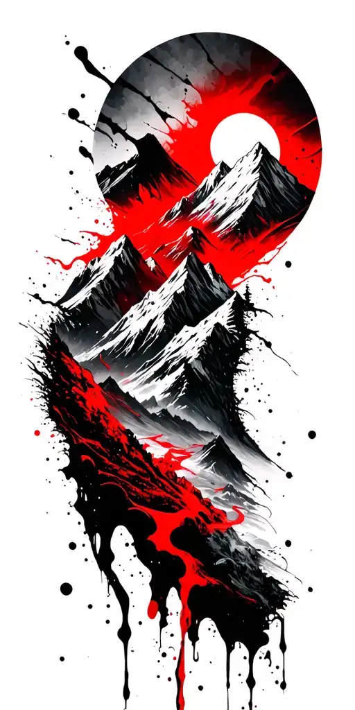 Full Sleeve Tattoo Featuring Mountain Outlines