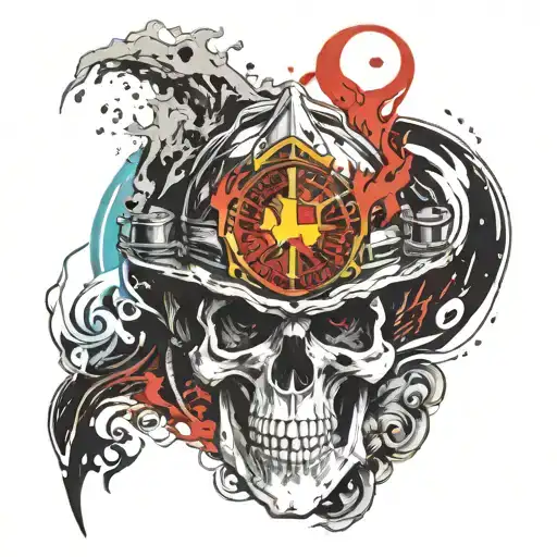 Fire Fighter Skull With The Ocean Scene