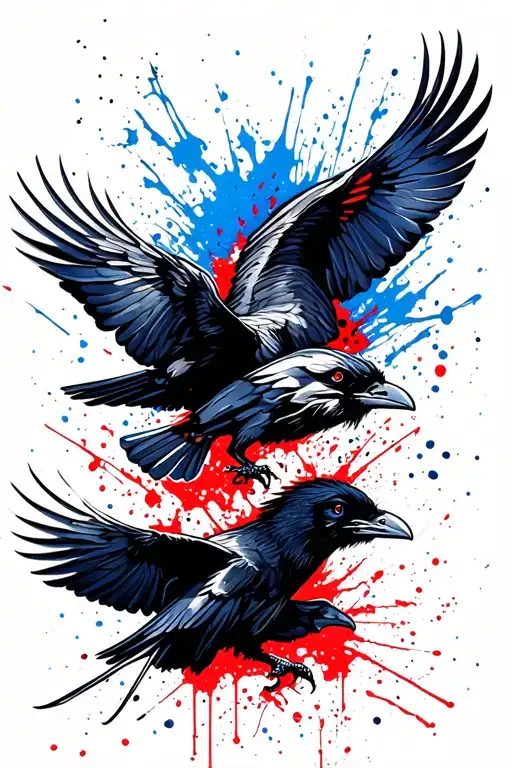 Trashpolka 2 Ravens Flying Blue Background