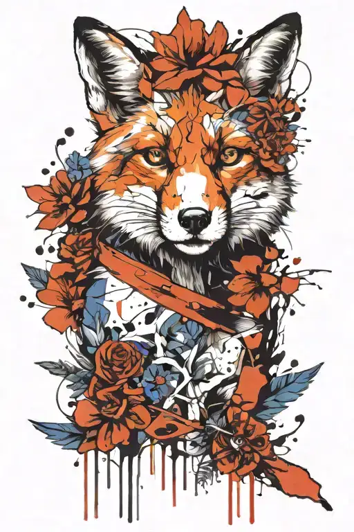 Fox Whith Knife And Cornflower