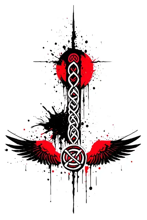Abstrac Tattoo With Vegvisir And Celtic Knot And Wings