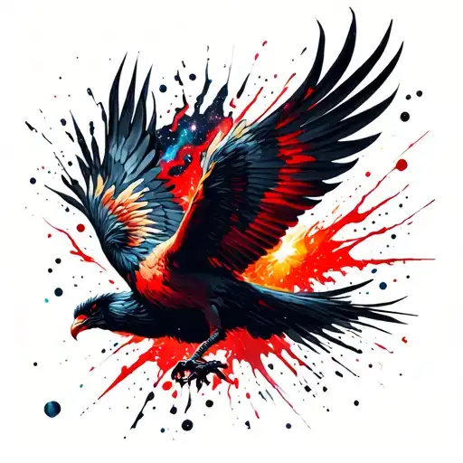 Pheonix Flying In Space Infront Of A Galaxy