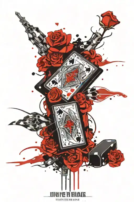 Viper And Roses Intertwined With Dice Rolling And Poker Cards