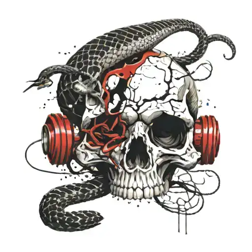 Snake Slithering Through The Eye Sockets Of A Skull