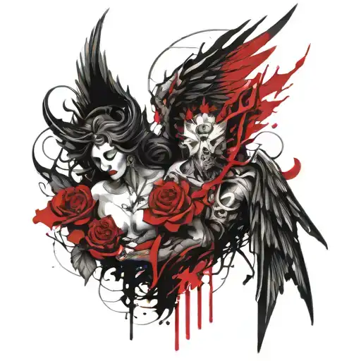 Draw Me A Tattoo Of An Angel And Devil Gothic Style For A Chest Piece