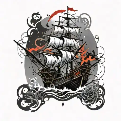 Haunted Pirate Ship With Aliens And Mermaids Swimming