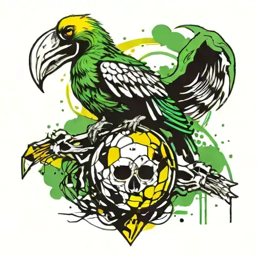 Green Yellow Soccer Hooligan Crest With Pelican Skull