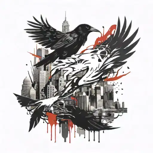 Raven With Burning City Skyline