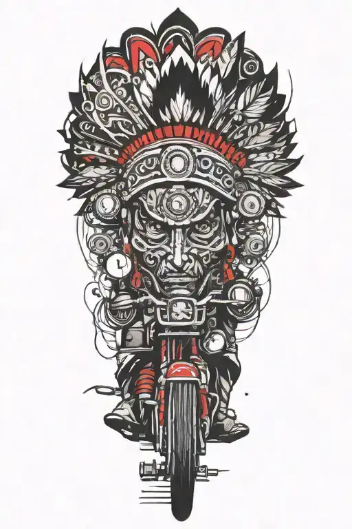 A New-school Design Of An Indian On A Bicycle With Neon Tribal Patterns