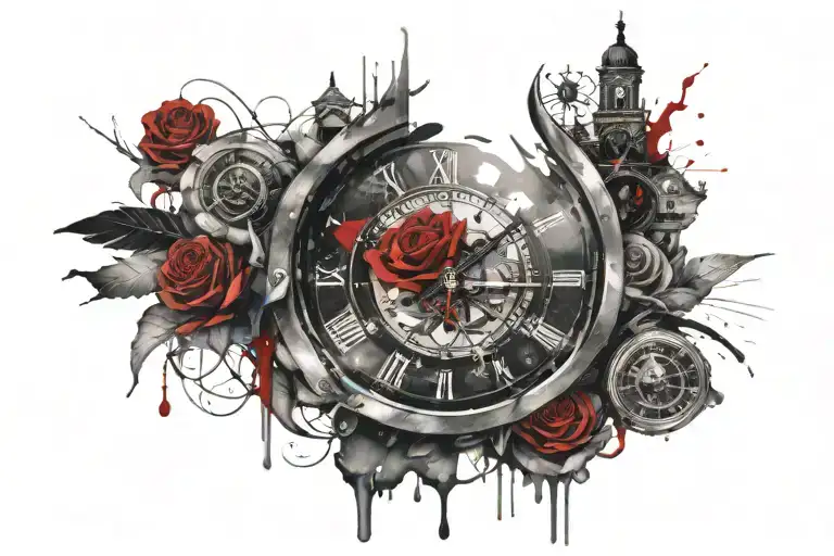 Broken Clock With Eye In Middle And Rose At Bottom