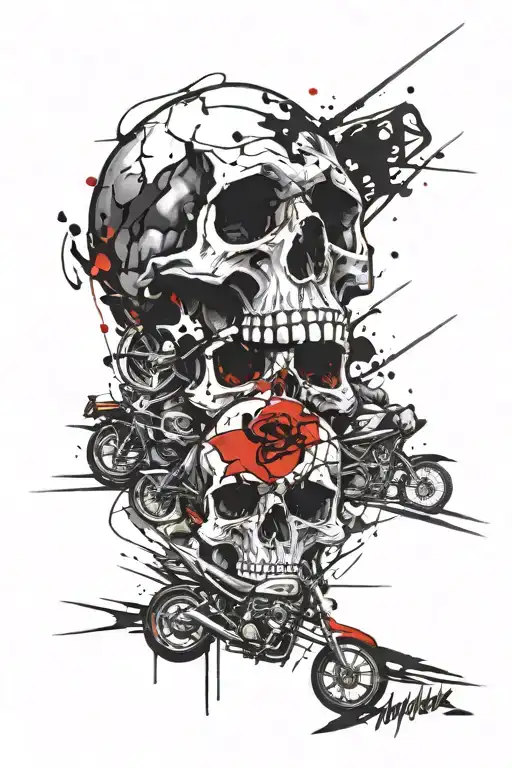 Skull And Motocycles Racing