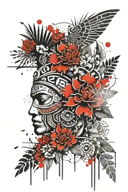 Flowers And Aztec Warrior