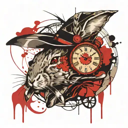 Rabbit In A Hat And A Flowing Clock