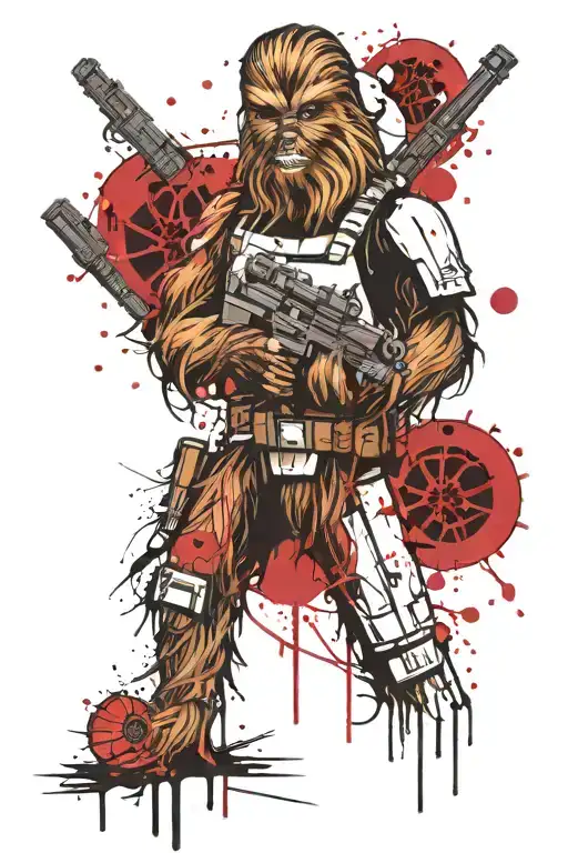 Star Wars Chewbacca Holding Ligtsaber And Figting Imperial Stormtroopers