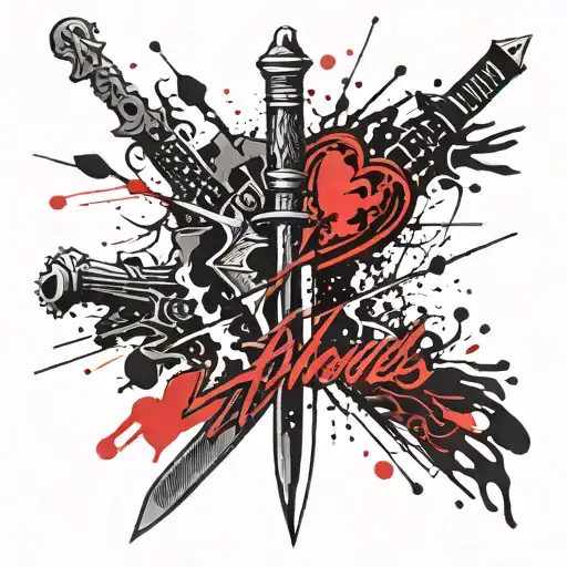 Sword Of Damocles With A Small Heart Like Logo On The Sword