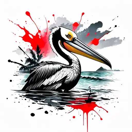 Pelican And Beach Scene