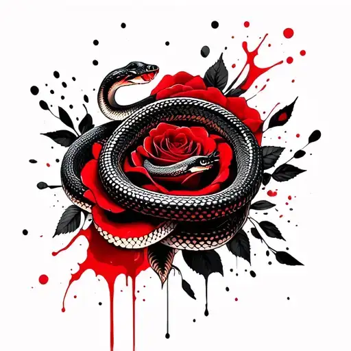 Snake In Rose Surrounded