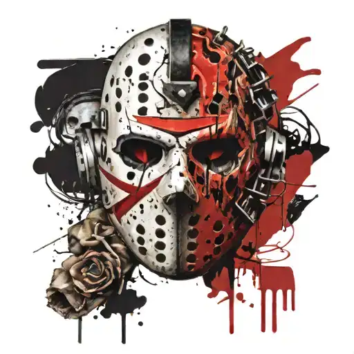 Jason Mask With Face Shading And Blood Streaks Throughout And A Broken