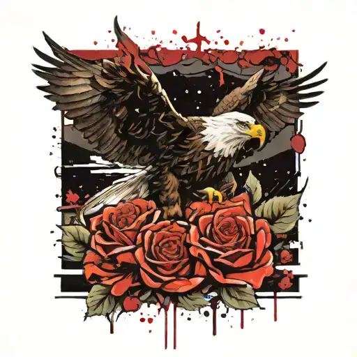 Bald Eagle Surounded By Roses