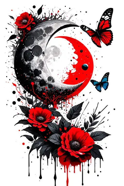 Moon And Flowers And Butterflies