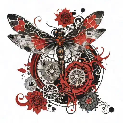 Dragonfly Resting On A Mandala Design