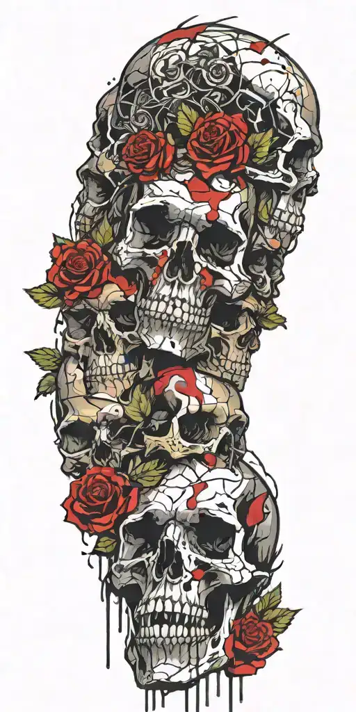 Roses Blooming Skulls Leaning And Forming