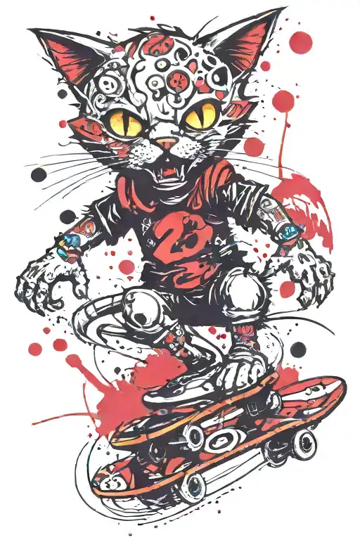 A Cartoon Cat Riding A Skateboard