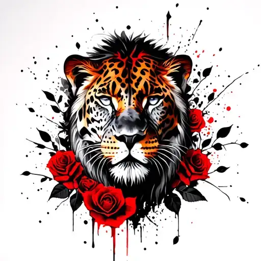 Lion And Jaguar Tattoo With Roses