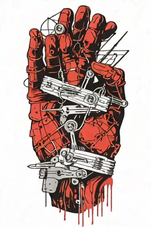 Metal Hand With Sewing Needles And Thread Weaving