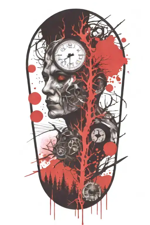 Creepy Wilderness Half Sleeve Tattoo Featuring Needles And Buttons