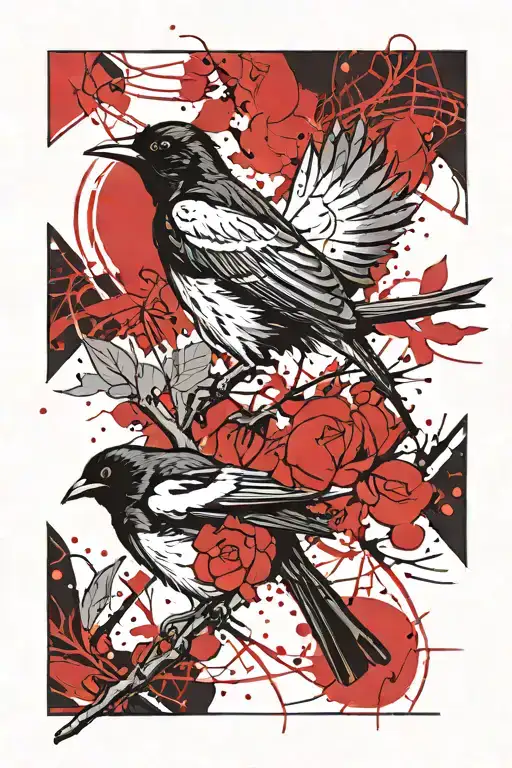 Magpies Rough Sketch Black