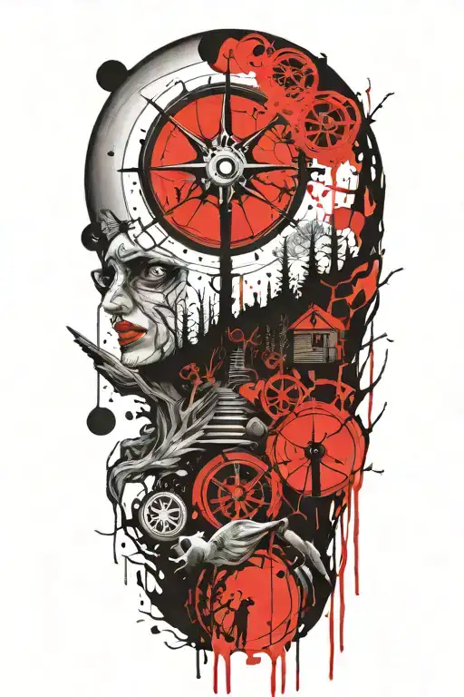 Creepy Wilderness Half Sleeve Tattoo Featuring Needles And Buttons From Coraline