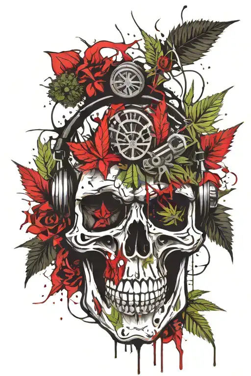 Skull Speaker With Marijuana Leaves