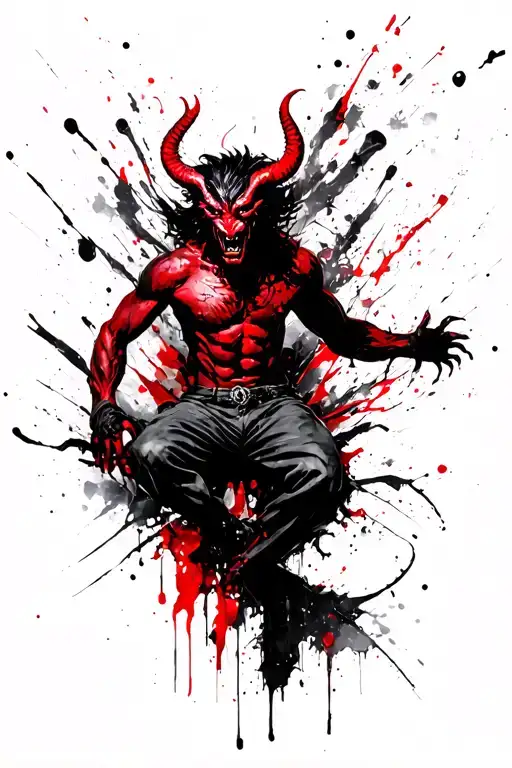 Painterly Depiction Of A Demon From Mythology In A Dynamic Pose