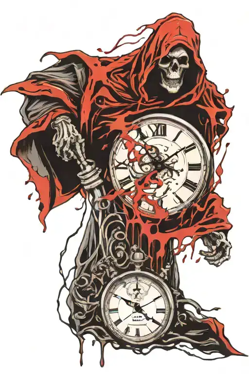 Grim Reaper With Pocket Watch Melting Clock Face