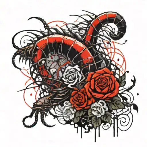 Red Centipede And Black Rose