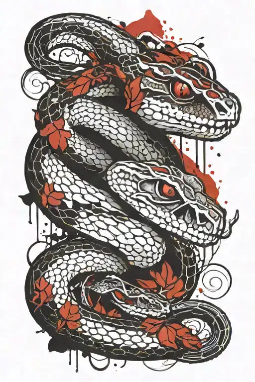 Two-headed Snake With Several Leagues And Skeleton