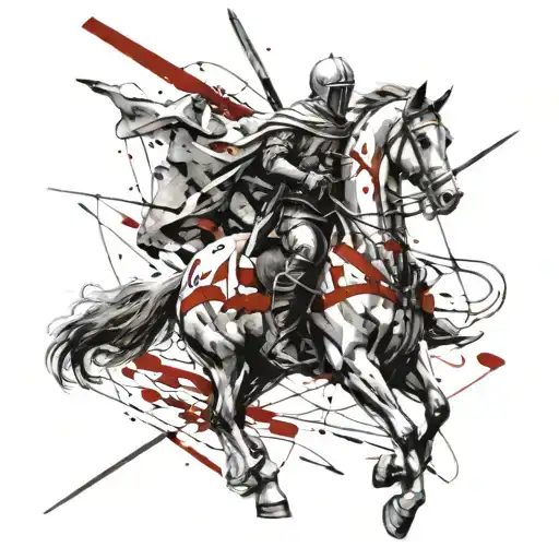 Crusader Knight Slowly Rides On A Horse With A Sword In His Hand