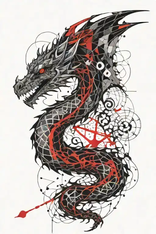 Ethereal Gothic Spiritual Dainty Dragon With Geometric Background Detail
