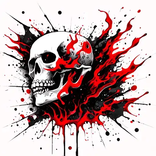 Human Skeleton With Red And Black Fire With A