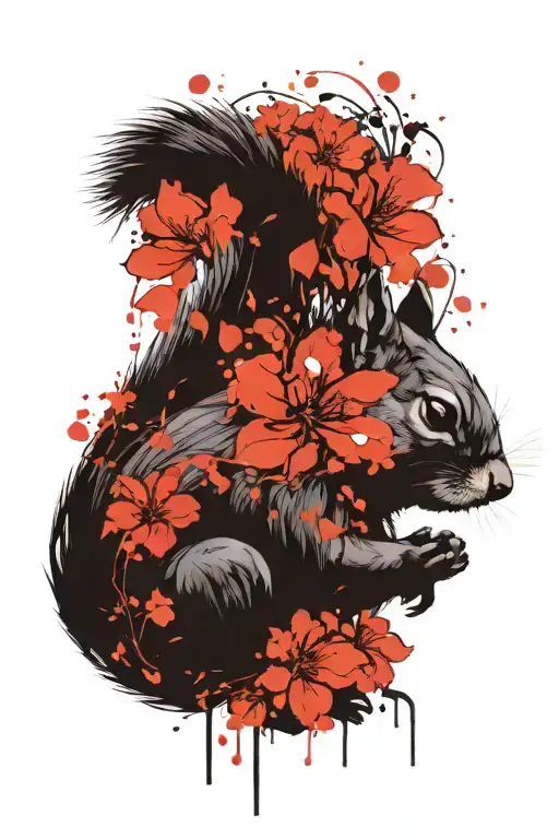 Squirrel And Flowers