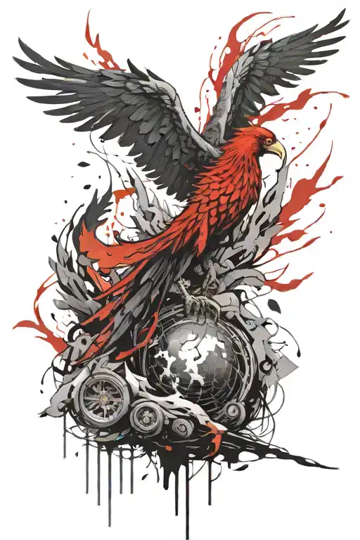 World And Phoenix Rising From The Ashes