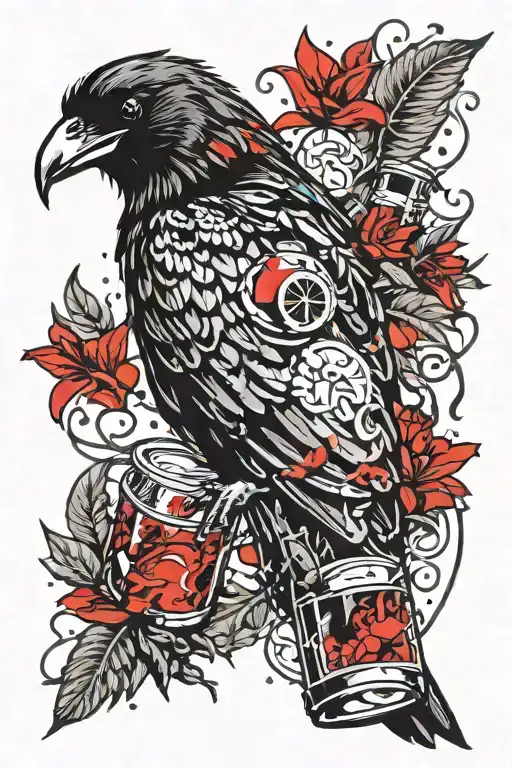 Raven Sleeping With A Bottle Of Rum