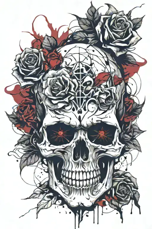 Skull Demon Facing Front Roses Deth Beautiful Creepy