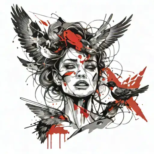 Woman Face And Bird Flying