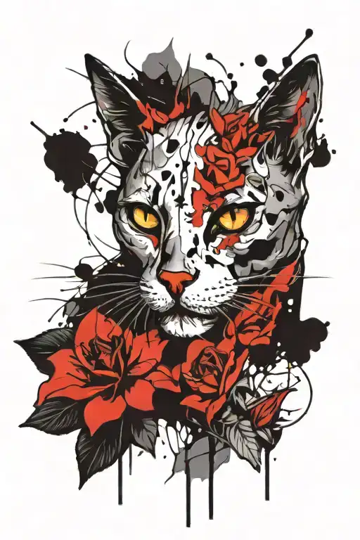 Cat Skull Surround By Queen Of Night Flower