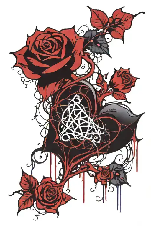Black Rose Vines With Purple Flowers Branching Off Of A Heartagram Symbol