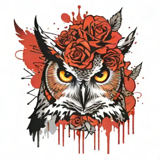An Owl With Horns And A Crown In A Suit With Roses Around