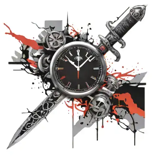 Tretragramaton With A Sword On A Clock